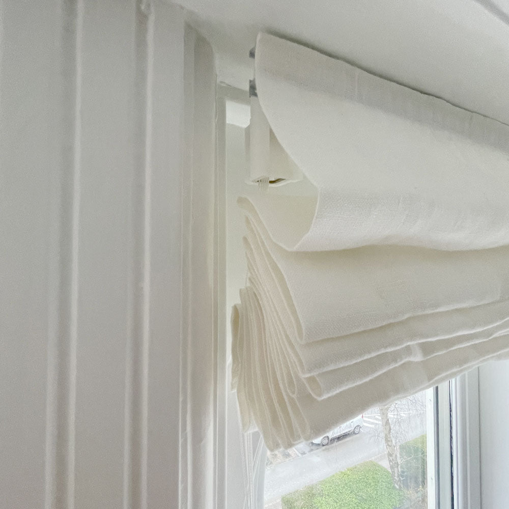 Lined roman blinds curtain - White Linen - Drawstring - 201-280 cm wide