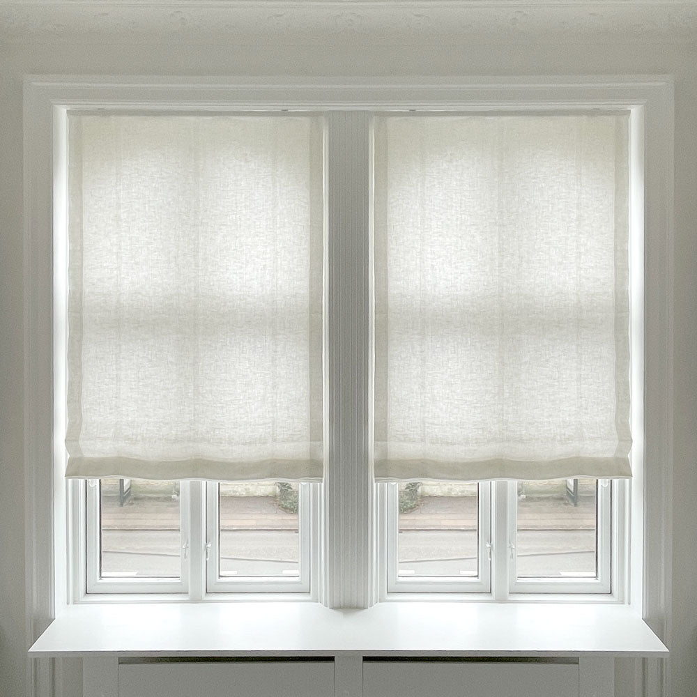 Lined roman blinds curtain - White Linen - Drawstring - 201-280 cm wide