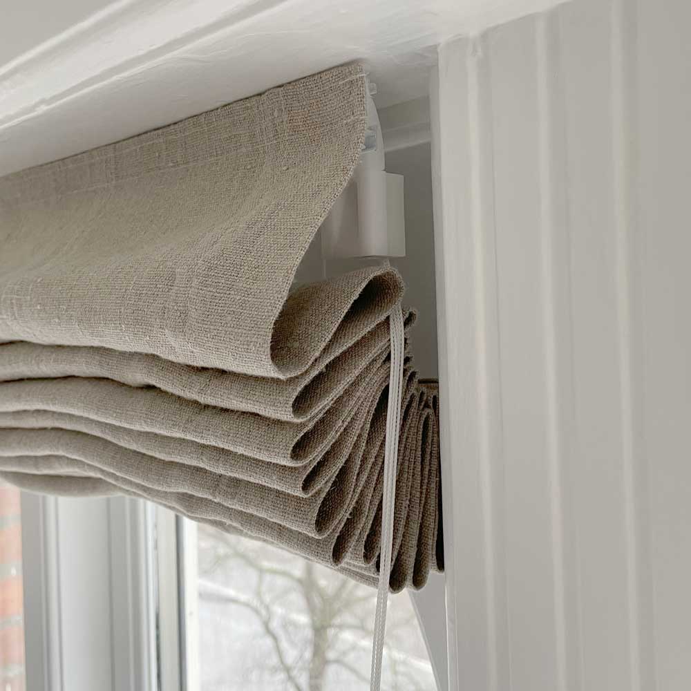 Lined roman blinds curtain - Natural linen - Drawstring - 20-120 cm wide